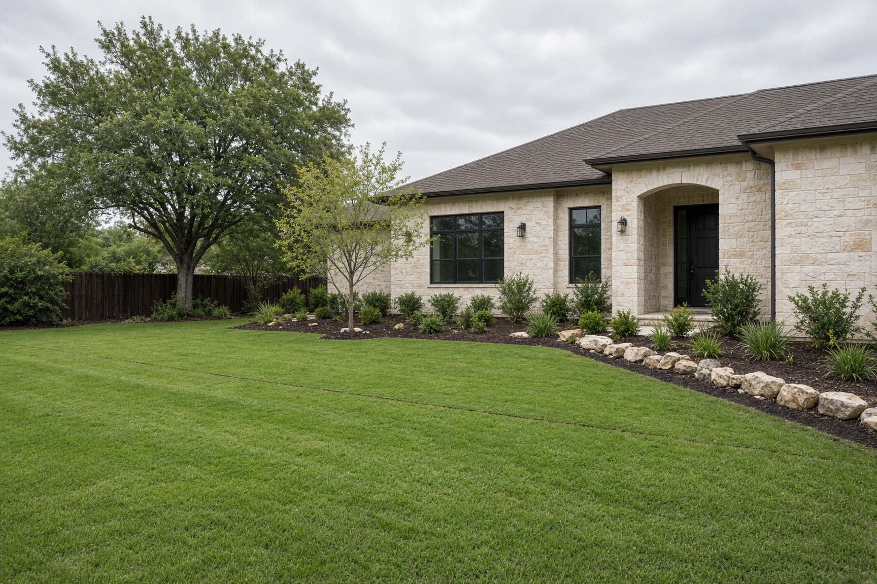 Freshly restored St. Augustine sod strip after a French drain install.